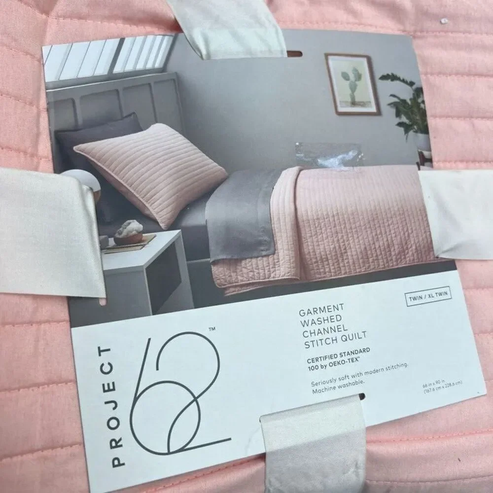 Project 62 Garment Washed Channel Stitch Quilt Pink Twin / XL Twin NEW
